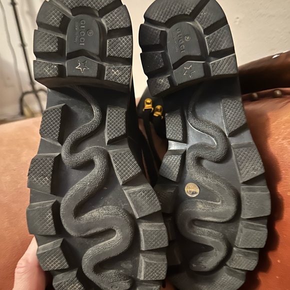 Gucci Black Leather Combat Boots with Gold Accents - Picture 3 of 4